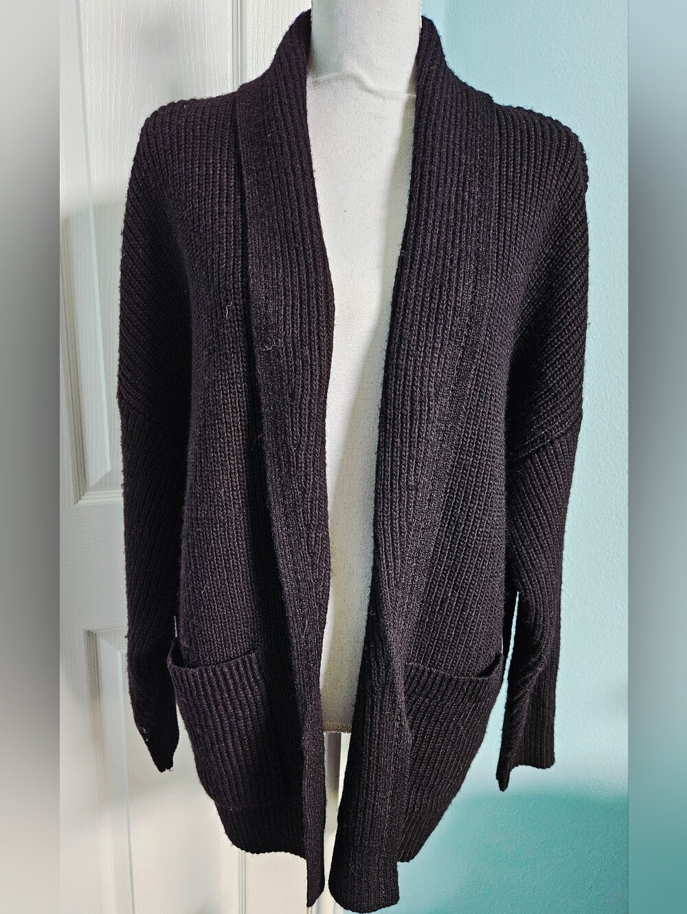 Shawl collar Ribbed Knit Cardigan